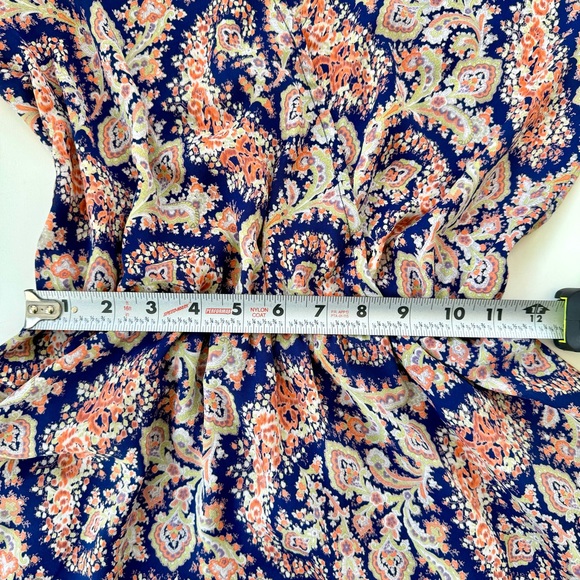 Lush Womens Navy Peach Paisley Print Wrap Mini Dress Flare 3/4 Sleeve Size Small - Picture 11 of 13